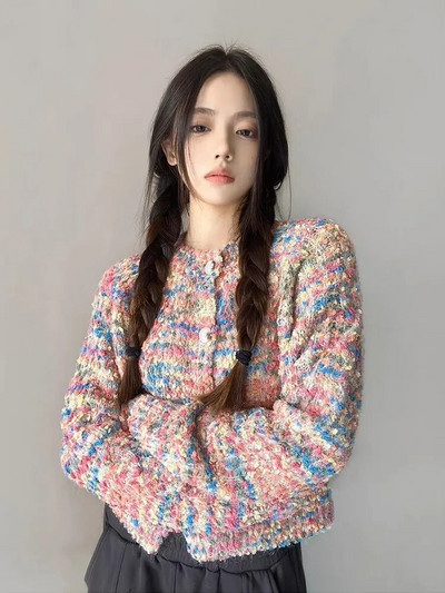 Zoki Rainbow Sweet Cardigan Γυναικεία Κορεάτικη μόδα Πλεκτά Πλεκτά Πουλόβερ Φθινοπωρινά Γυναικεία Κομψά O λαιμό Χαλαρά ρούχα