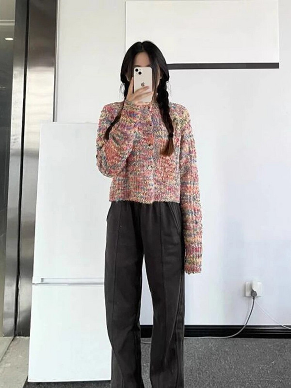 Zoki Rainbow Sweet Cardigan Moteriška Korėjietiška mada ilgomis rankovėmis megzti megztiniai rudeniniai moteriški elegantiški O kaklo laisvi laisvalaikio apatiniai drabužiai