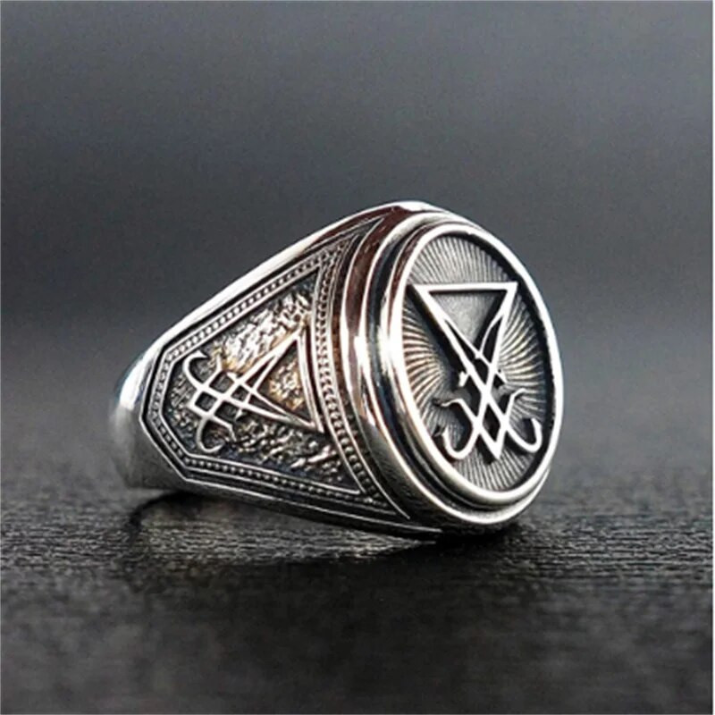 Gotikas Lucifera Sātana zīmoga gredzeni Panka nerūsējošā tērauda zīmogs Gredzeni vīriešiem un sievietēm Pagānu rotaslietas pāriem rotājumi dāvanas vairumtirdzniecība