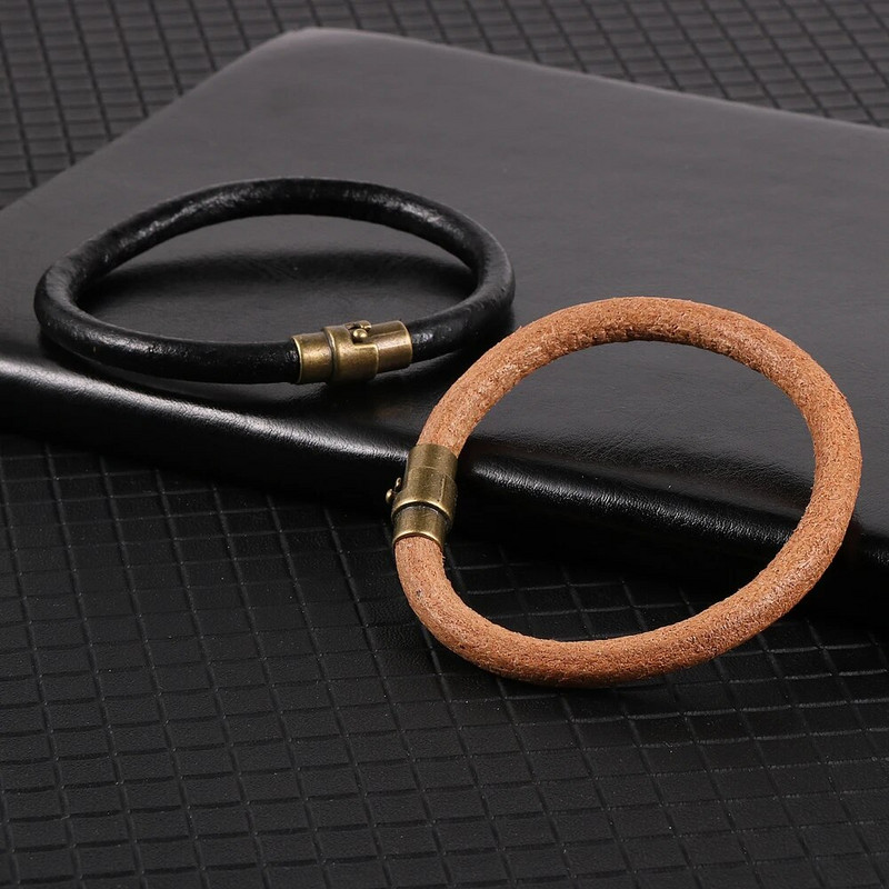 Vienkāršas sievietes Vīriešu 6 mm oriģinālās govs ādas ādas virves siksna rokassprādzes rotaslietas sakausējums magnētiskā sprādze aproces Rokas saite Herren