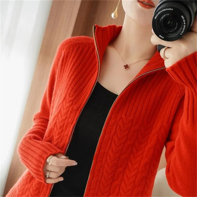 Γυναικείο πουλόβερ με νέα κορεατική ζακέτα με φερμουάρ 2021 Άνοιξη φθινόπωρο Γυναικείο κοντό φαρδύ μισό ζιβάγκο Πλεκτό πουλόβερ με κλωστή A1133