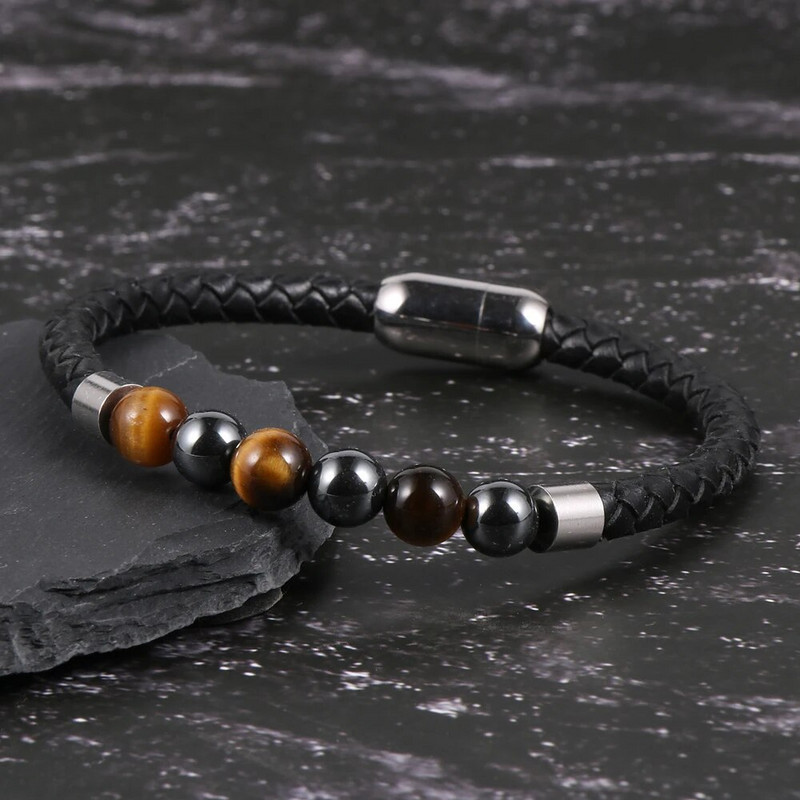 Dabīgā akmens karte Akmens tīģera acs lavas roka rokassprādzes īstas ādas lapis lazuli fāzēm nerūsējošā tērauda sprādzes modes rotaslietas