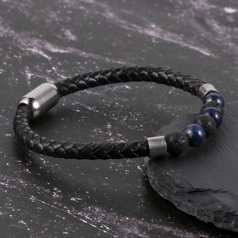 Dabīgā akmens karte Akmens tīģera acs lavas roka rokassprādzes īstas ādas lapis lazuli fāzēm nerūsējošā tērauda sprādzes modes rotaslietas