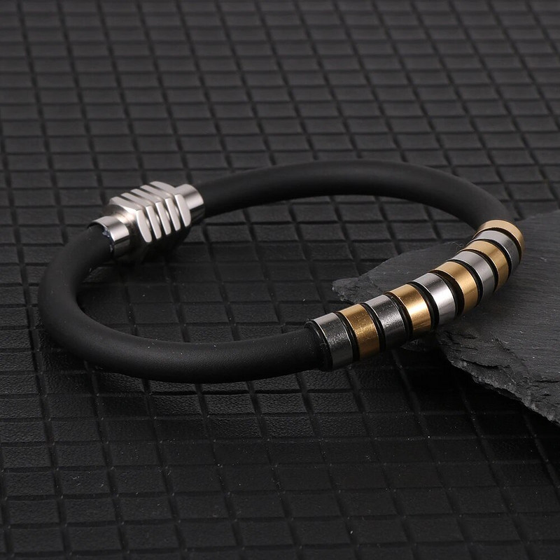 2022. gads. Jauna vīriešu sieviešu Silikona auklas rokassprādze zelta sudraba krāsa nerūsējošā tērauda caurules šarms magnētiska aizdare Brazalete hombre aproce