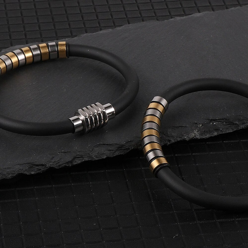 2022. gads. Jauna vīriešu sieviešu Silikona auklas rokassprādze zelta sudraba krāsa nerūsējošā tērauda caurules šarms magnētiska aizdare Brazalete hombre aproce