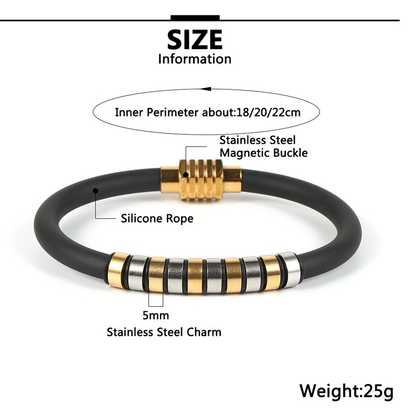 2022. gads. Jauna vīriešu sieviešu Silikona auklas rokassprādze zelta sudraba krāsa nerūsējošā tērauda caurules šarms magnētiska aizdare Brazalete hombre aproce
