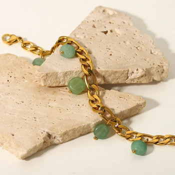 Καυτές εκπτώσεις Μποέμικο ανοξείδωτο ατσάλι με επιχρυσωμένο μενταγιόν με φούντα με πράσινη πέτρα Δώρα κοσμήματα καρπού Unisex αλυσίδα Figaro