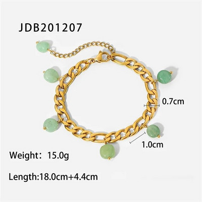 Karštas išpardavimas Bohemijos nerūdijančio plieno paauksuotas žalias akmuo kutais pakabukas Figaro grandinėlė unisex riešo papuošalai dovanos