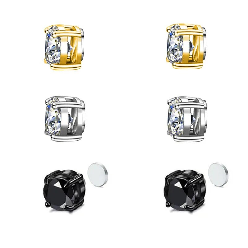 1PC Crystal Strong Magnetic Ear Stud Εύκολη χρήση Σκουλαρίκια με κλιπ για γυναίκες Ανδρικά σκουλαρίκια μαγνήτης πανκ στρογγυλά ζιργκόν Σκουλαρίκια που δεν τρυπούν