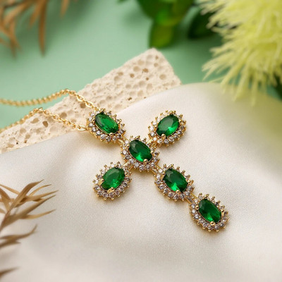 Modes sieviešu krusta kuloni Dropshipping zelta krāsā AAA CZ akmens krusta kulonu kaklarotas rotaslietas vīriešiem/sievietēm vairumtirdzniecība