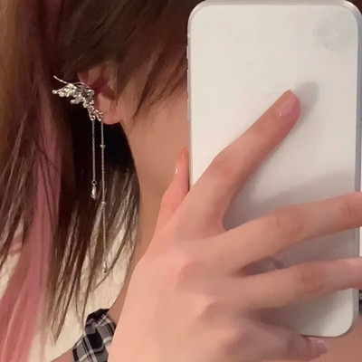 Angelo sparnai skysto metalo drugelio kutais ausų rankogaliai, neveriantys auskarai, 2023 m. madingi pankų dizaino moteriški papuošalai su ilga ausimi