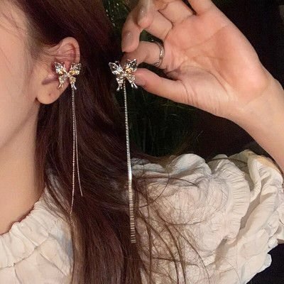 Angelo sparnai skysto metalo drugelio kutais ausų rankogaliai, neveriantys auskarai, 2023 m. madingi pankų dizaino moteriški papuošalai su ilga ausimi