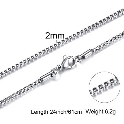 Box Chains Kaklarotas Delicate Square Links Nerūsējošā tērauda ķēdes 2mm 4,5mm Kaklarota vīriešiem Sievietēm no 18 līdz 24 collām