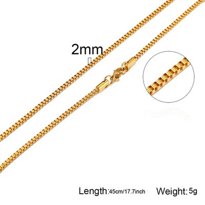 Box Chains Kaklarotas Delicate Square Links Nerūsējošā tērauda ķēdes 2mm 4,5mm Kaklarota vīriešiem Sievietēm no 18 līdz 24 collām