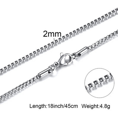 Box Chains Kaklarotas Delicate Square Links Nerūsējošā tērauda ķēdes 2mm 4,5mm Kaklarota vīriešiem Sievietēm no 18 līdz 24 collām