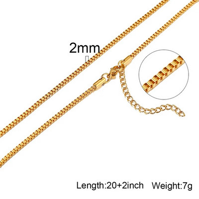 Box Chains Kaklarotas Delicate Square Links Nerūsējošā tērauda ķēdes 2mm 4,5mm Kaklarota vīriešiem Sievietēm no 18 līdz 24 collām