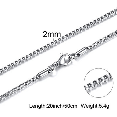 Box Chains Kaklarotas Delicate Square Links Nerūsējošā tērauda ķēdes 2mm 4,5mm Kaklarota vīriešiem Sievietēm no 18 līdz 24 collām