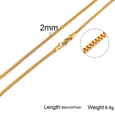 Box Chains Kaklarotas Delicate Square Links Nerūsējošā tērauda ķēdes 2mm 4,5mm Kaklarota vīriešiem Sievietēm no 18 līdz 24 collām