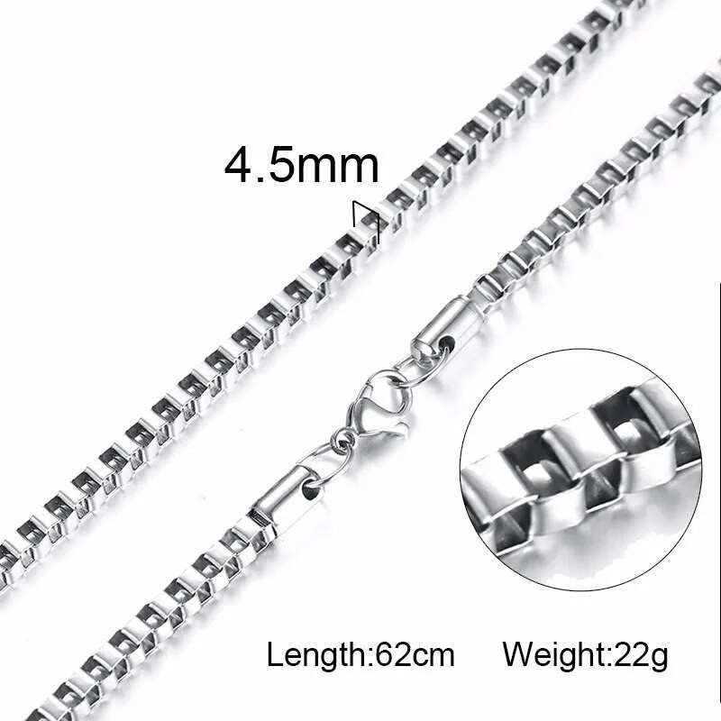 Box Chains Kaklarotas Delicate Square Links Nerūsējošā tērauda ķēdes 2mm 4,5mm Kaklarota vīriešiem Sievietēm no 18 līdz 24 collām