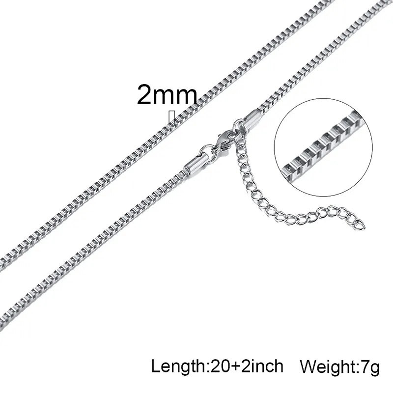 Box Chains Kaklarotas Delicate Square Links Nerūsējošā tērauda ķēdes 2mm 4,5mm Kaklarota vīriešiem Sievietēm no 18 līdz 24 collām