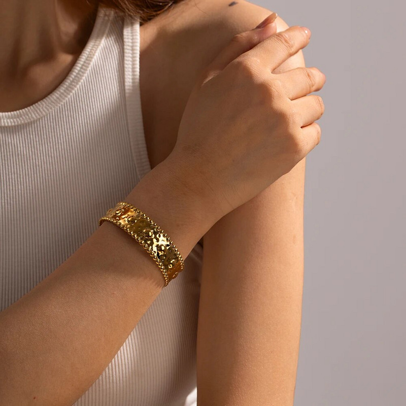 Youthway rozsdamentes acél Divatos kalapács mintás kis gyöngy széle széles arcú nyitott karkötő karkötő karkötő buli ékszer Születésnapi ajándékok