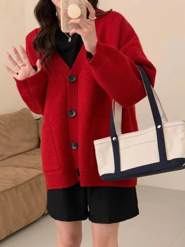 Női kardigán, tömör, nagy zsebű, laza, hétköznapi, hosszú kardigánkabát, meleg őszi és téli új, túlméretes női kardigánok 2023-ban