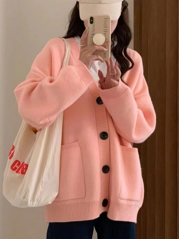 Női kardigán, tömör, nagy zsebű, laza, hétköznapi, hosszú kardigánkabát, meleg őszi és téli új, túlméretes női kardigánok 2023-ban