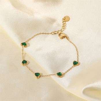 Youthway πράσινο βραχιόλι σε σχήμα καρδιάς κυβικό ζιρκόνιο από ανοξείδωτο ατσάλι Μινιμαλιστικό βραχιόλι Bijoux Femme Δώρο επετείου