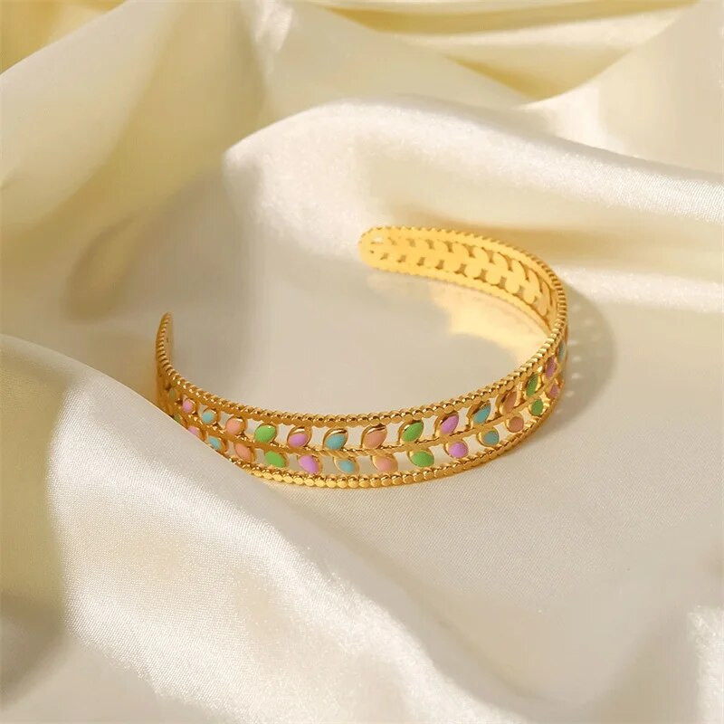 Ανοιχτό βραχιόλι από ανοξείδωτο ατσάλι Youthway για γυναίκες Καλοκαιρινό πράσινο μεταλλικό Golden Charm Αδιάβροχο γούρι Δώρο κοσμημάτων 2022