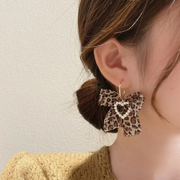 Νέα σκουλαρίκια Bowknot Leopard Peach Heart Γοητευτικά γυναικεία σκουλαρίκια μόδας