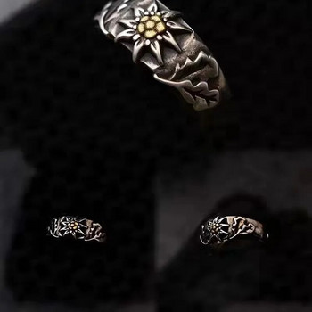 Χέρι σκάλισμα Edelweiss Ρυθμιζόμενα δαχτυλίδια για άνδρες Γυναίκες βετεράνοι Επετειακό δαχτυλίδι Επετειακό κοσμήματα Αξεσουάρ Δώρα Χονδρική