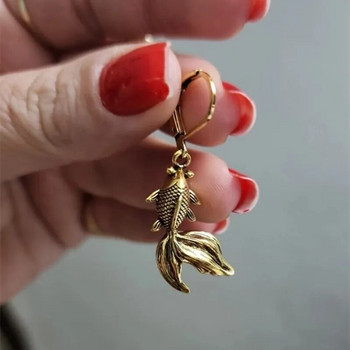Дизайн Уникален златен цвят Риба Висящи обеци Парти Сватба Без дупка за уши Бижута Дамска щипка за уши