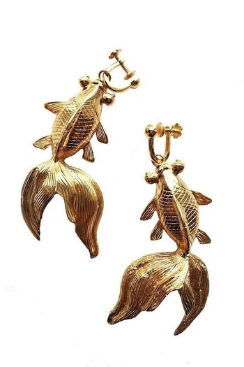 Дизайн Уникален златен цвят Риба Висящи обеци Парти Сватба Без дупка за уши Бижута Дамска щипка за уши