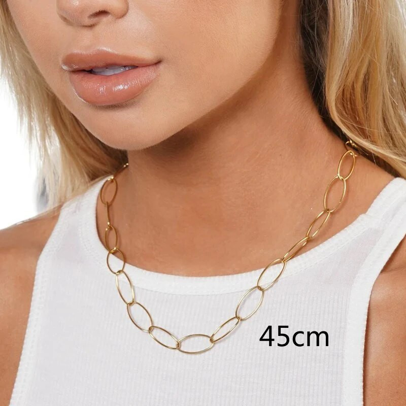 Gredzena izmērs 10x20mm ovāls unikāls O posma ķēdes nerūsējošā tērauda kaklarota sievietēm sudraba/zelta krāsā Sieviešu rotaslietas apkakles