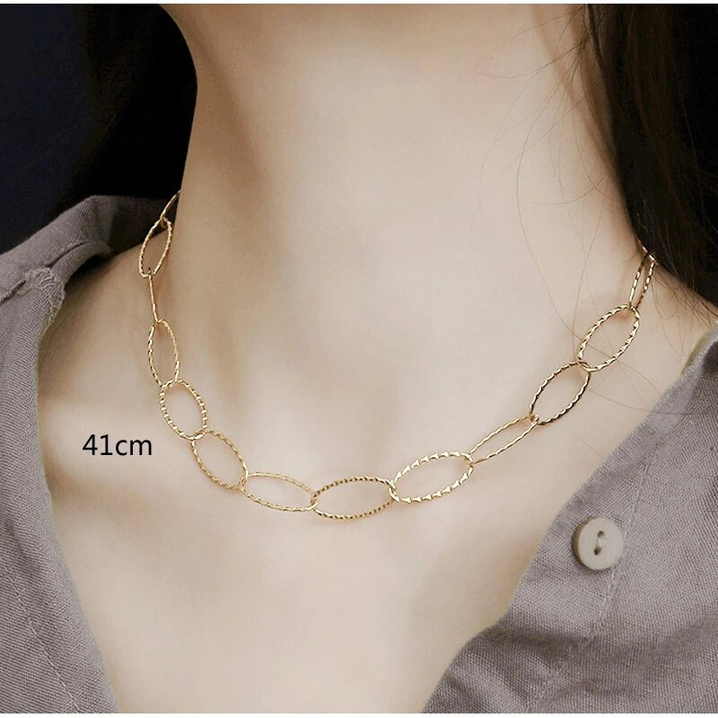 Gredzena izmērs 10x20mm ovāls unikāls O posma ķēdes nerūsējošā tērauda kaklarota sievietēm sudraba/zelta krāsā Sieviešu rotaslietas apkakles