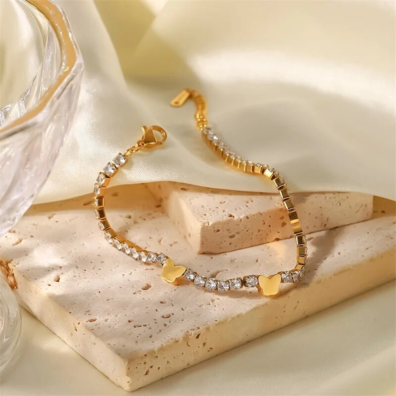 Youthway új rozsdamentes acél pillangó karkötő Fényes cirkónia ékszerek nőknek Charm karkötő női mód karkötők