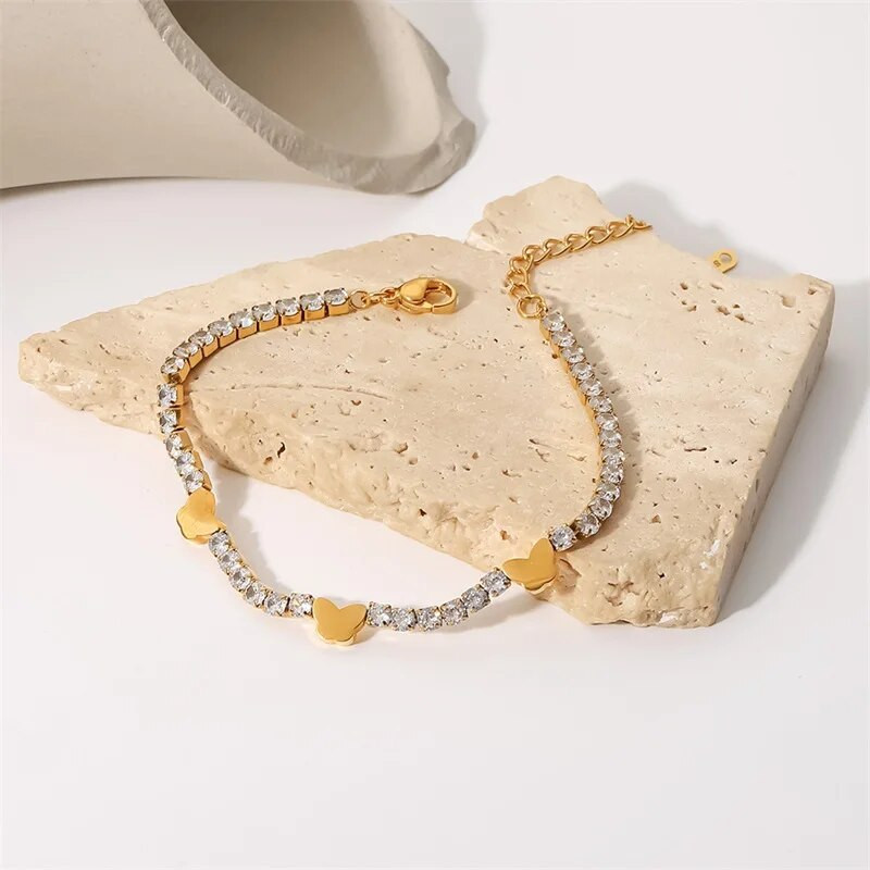 Youthway új rozsdamentes acél pillangó karkötő Fényes cirkónia ékszerek nőknek Charm karkötő női mód karkötők