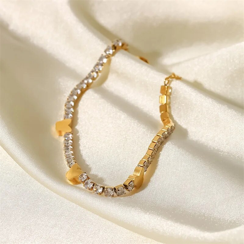 Youthway új rozsdamentes acél pillangó karkötő Fényes cirkónia ékszerek nőknek Charm karkötő női mód karkötők