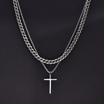 Ανδρικά κολιέ σταυρού Vnox, μενταγιόν από απλό σταυρό από ανοξείδωτο ατσάλι, κολιέ με αλυσίδα από σχοινί, κολάρο για απλή προσευχή Ιησού
