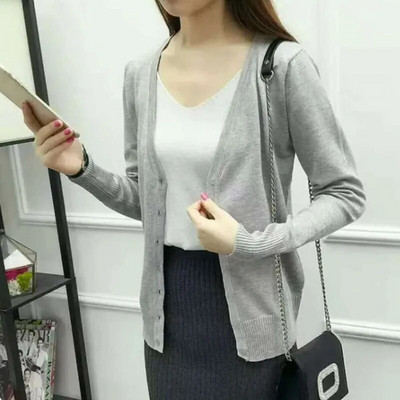 6XL Liela izmēra sieviešu trikotāžas jaciņa mētelis 17 vienkrāsains ziemas gadījuma V veida kakla izgriezums ar garām piedurknēm, tamborēts, trikotāžas džemperis, sieviešu augšdaļa