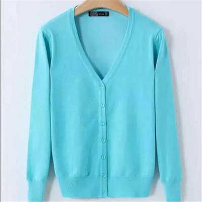 6XL Liela izmēra sieviešu trikotāžas jaciņa mētelis 17 vienkrāsains ziemas gadījuma V veida kakla izgriezums ar garām piedurknēm, tamborēts, trikotāžas džemperis, sieviešu augšdaļa