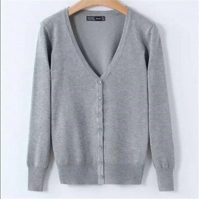 6XL Liela izmēra sieviešu trikotāžas jaciņa mētelis 17 vienkrāsains ziemas gadījuma V veida kakla izgriezums ar garām piedurknēm, tamborēts, trikotāžas džemperis, sieviešu augšdaļa