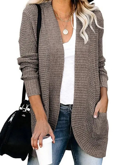 Fitshinling 2023 sügistalvine naiste kampsun kootud mantli taskud õhukesed soliidsed vintage kardiganid jakid naiste kudumid rõivad