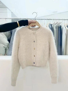 Audinės kašmyro megztas megztinis Korėjietiškas mados kietas kaklo trumpas mėlynas mohair megztinis laukinės vilnos viršūnės Minkštos naujos rudeninės