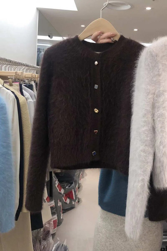 Audinės kašmyro megztas megztinis Korėjietiškas mados kietas kaklo trumpas mėlynas mohair megztinis laukinės vilnos viršūnės Minkštos naujos rudeninės