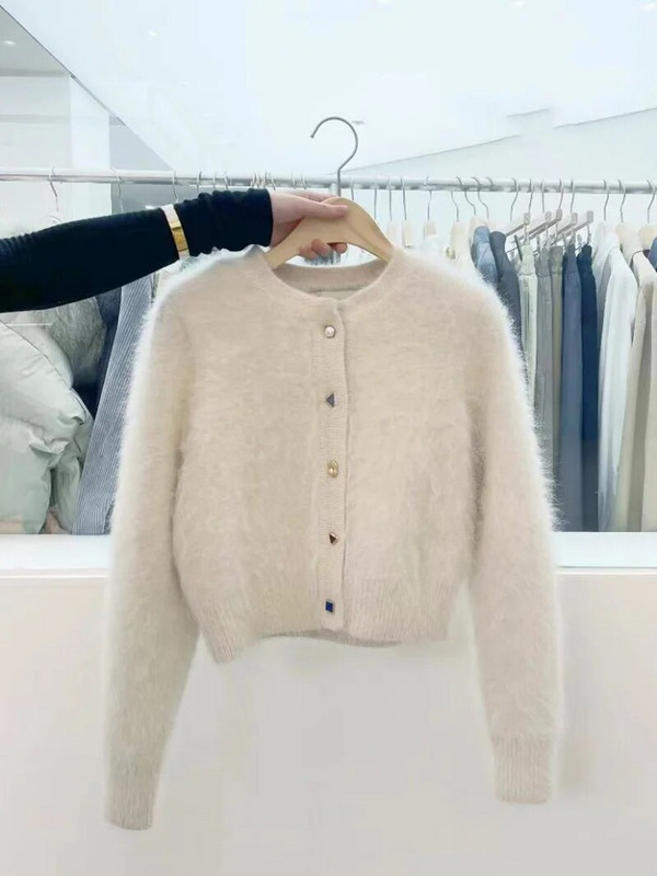 Audinės kašmyro megztas megztinis Korėjietiškas mados kietas kaklo trumpas mėlynas mohair megztinis laukinės vilnos viršūnės Minkštos naujos rudeninės