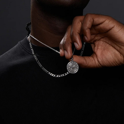 „Vnox“ sluoksniuoti karoliai vyrams, buriavimo kelionių kompaso pakabukas, nerūdijančio plieno kubietiška „Figaro“ kvietinė grandinėlė, laisvalaikio retro apykaklė