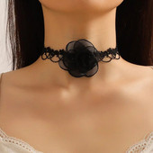 Goth Black Mežģīņu Zieds Līdz Kakla Ķēdes Mežģīņu Kaklarota Sieviešu Modes Kakla rotaslietas Ballīte Dāvanu Kaklarota Ar Ziedu