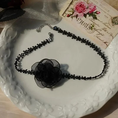 Goth Black Mežģīņu Zieds Līdz Kakla Ķēdes Mežģīņu Kaklarota Sieviešu Modes Kakla rotaslietas Ballīte Dāvanu Kaklarota Ar Ziedu