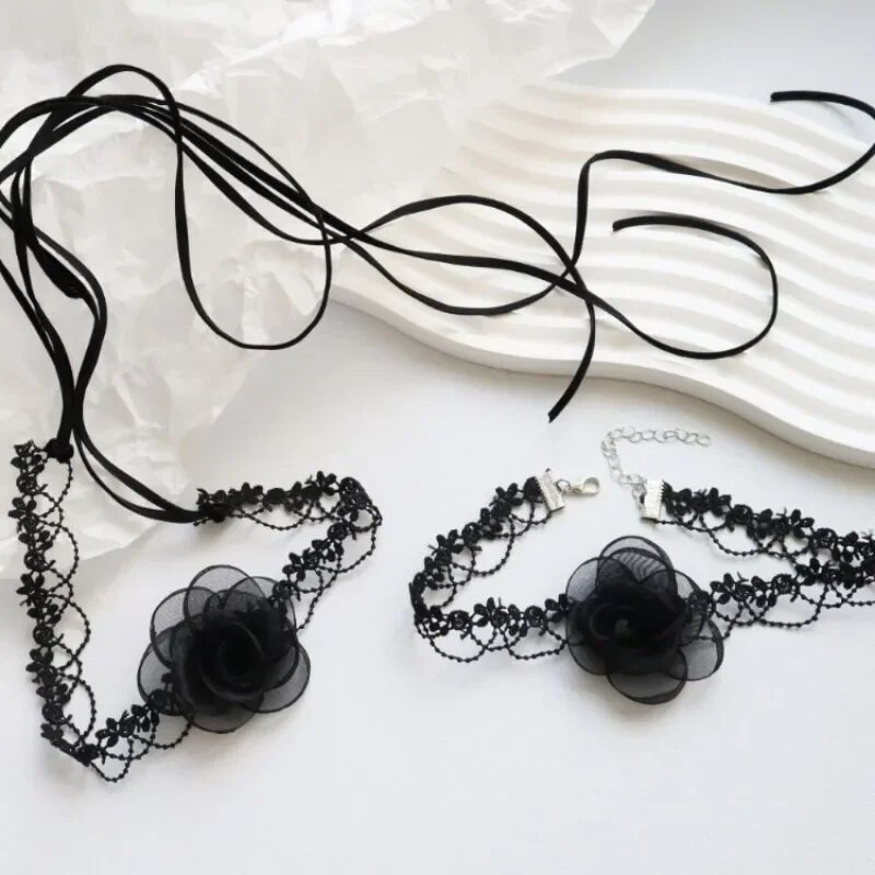 Goth Black Mežģīņu Zieds Līdz Kakla Ķēdes Mežģīņu Kaklarota Sieviešu Modes Kakla rotaslietas Ballīte Dāvanu Kaklarota Ar Ziedu